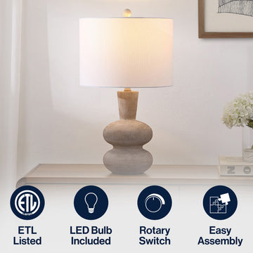 Matheo 24" Modern Minimalist Sculptural Oak-Grain Resin LED Table Lamp